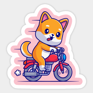 Cute Shiba Inu Dog Riding Motorcycle Cartoon Sticker